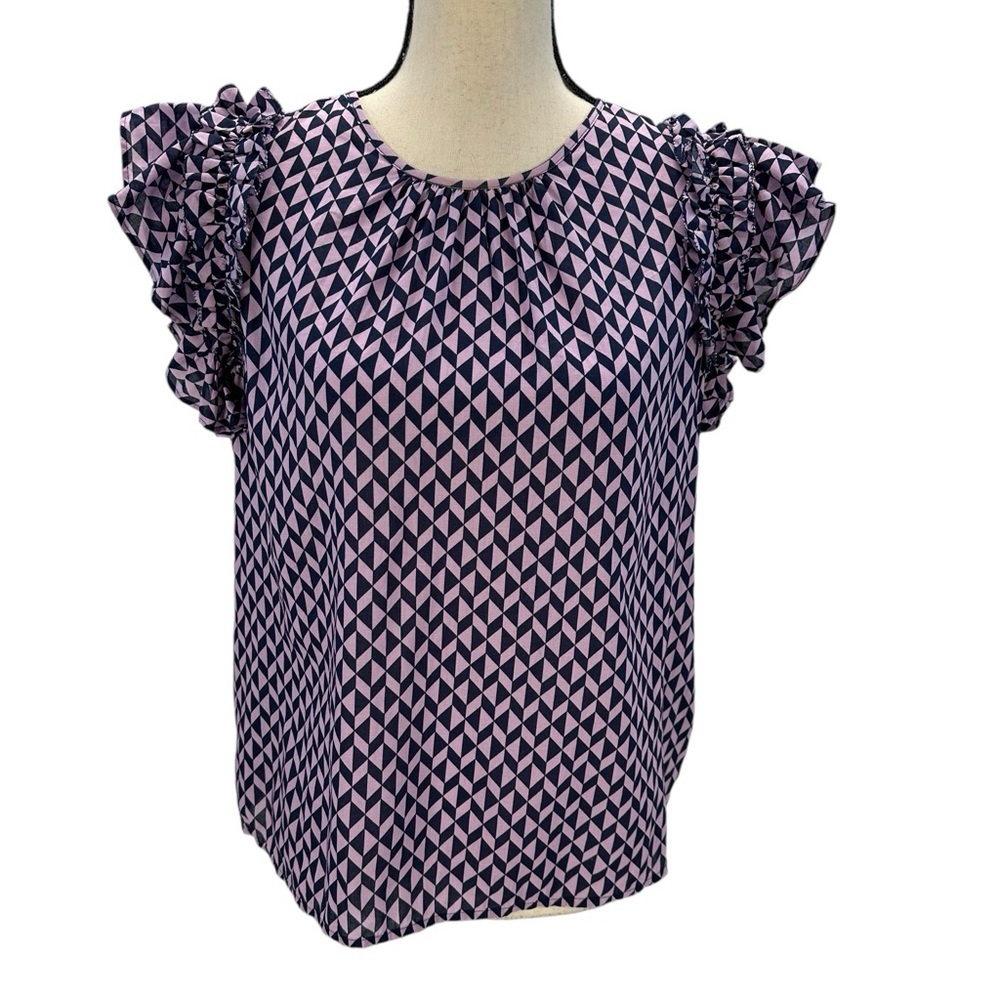 ON-34th Sleeveless Ruffle Shoulder Crew Neck Blouse - Blue Purple - size Medium